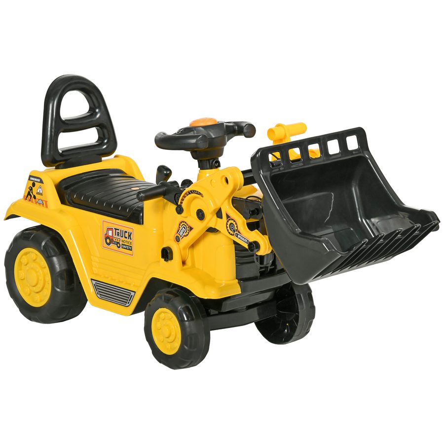 HOMCOM Rutschauto Kinderbagger Sitzbagger mit Ablagefach und Hupe, Laufrad in Gelb und Schwarz für drinnen und draußen   Aosom.de von HOMCOM