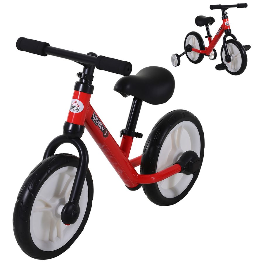 HOMCOM Kinderfahrrad Laufrad mit Stützrädern und Pedalen, 2-5 Jahre, Sitzhöhenverstellbar, PP, Rot   Aosom von HOMCOM
