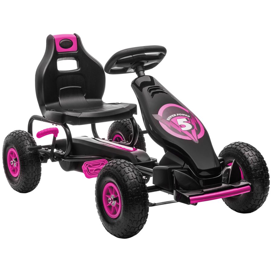 HOMCOM Gokart, Kinderfahrzeug mit verstellbarem Sitz, Tretfahrzeug mit Gummireifen, Pedal und Handbremse, Kettcar für 5-12 Jahre Kinder, Outdoor, Rosa   Aosom von HOMCOM