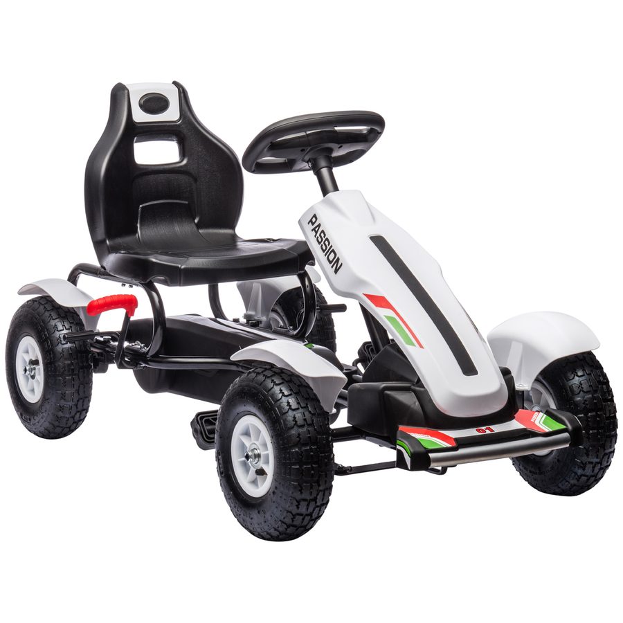 HOMCOM Gokart Tretauto mit Handbremse, verstellbarem Sitz, Vor- und Rückwärtsgang, Pedal-Gokart bis 50kg Tretfahrzeug Kinderspielzeug Kinderfahrzeug Kettcar für Kinder 5-12 Jahren Weiß   Aosom von HOMCOM