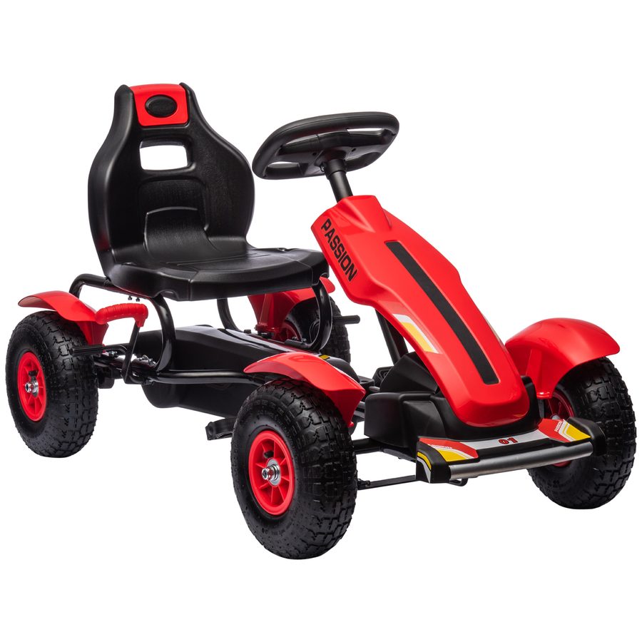 HOMCOM Gokart Tretauto mit Handbremse, verstellbarem Sitz, Vor- und Rückwärtsgang, Pedal-Gokart bis 50kg Tretfahrzeug Kinderspielzeug Kinderfahrzeug Kettcar für Kinder 5-12 Jahren Rot   Aosom von HOMCOM