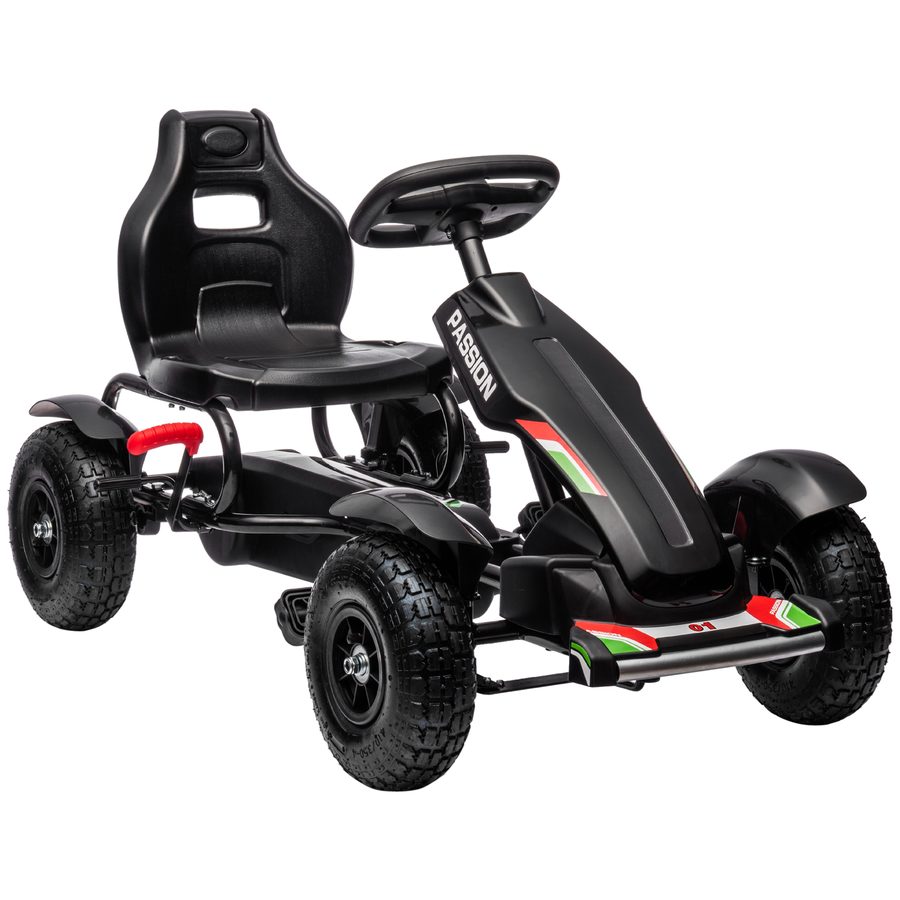 HOMCOM GoKart, Tretfahrzeug, Tretauto mit Handbremsen, Kinderfahrzeug mit verstellbarem Sitz, Pedal, Kettcar für 5-12 Jahre, Schwarz   Aosom von HOMCOM