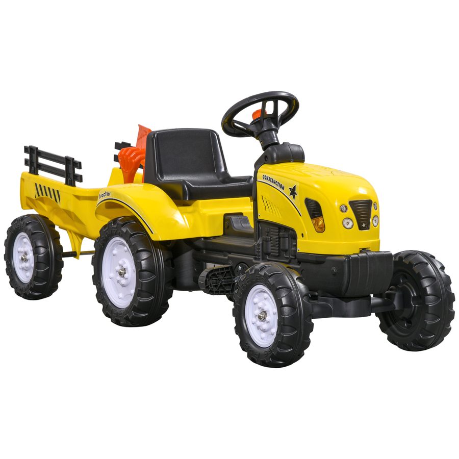 HOMCOM Trettraktor mit Anhänger Tretauto Traktor Kindertrettraktor Spielfahrzeug für 3-jährige Kinder Metall Gelb 133 x 42 x 51 cm   Aosom von HOMCOM