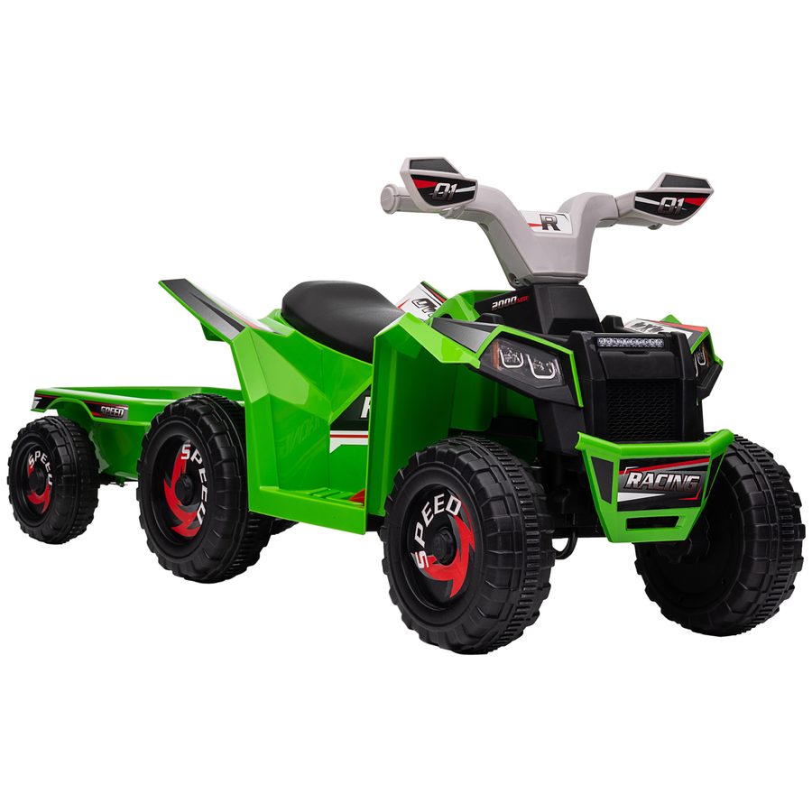 HOMCOM Kinderquad Elektro-Quad 6V mit Anhänger, Kinderfahrzeug für 1,5-3 Jahre, 2,5 km/h, Metall, Grün für Spaß im Freien   Aosom.de von HOMCOM