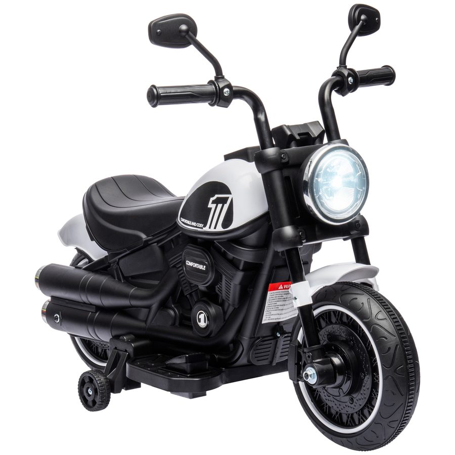 HOMCOM Kindermotorrad Kinder Elektro-Motorrad Elektrofahrzeug Kinderfahrzeug mit 2 abnehmbaren Stützrädern, 3 km/h, für 1,5-3 Jahre Kinder Weiß 76 x 42 x 57 cm   Aosom von HOMCOM