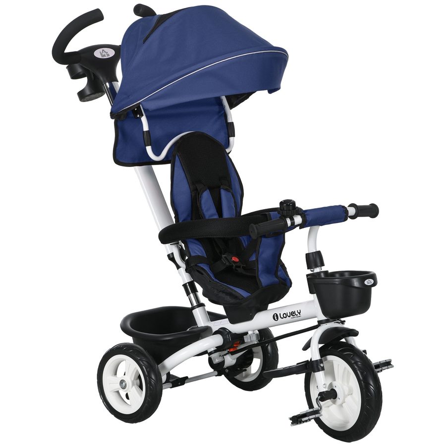 HOMCOM 6 in 1 Dreirad mit Schubstange bis 25 kg, faltbares Kinderdreirad mit Sicherheitsgurt, abnehmbares Sonnendach, Getränkehalter & Korb   Aosom.de von HOMCOM