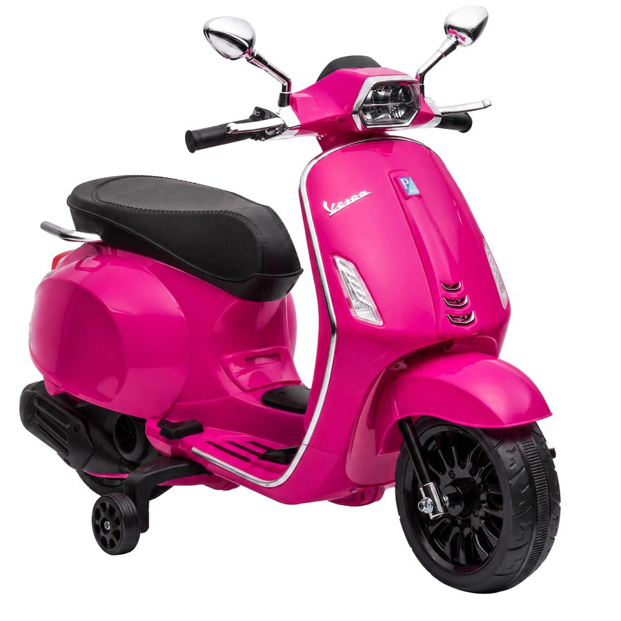 AIYAPLAY Elektro Kindermotorrad, Vespa 6V Elektromotorrad mit MP3, USB, FM-Radio, LED-Scheinwerfer, Kinderfahrzeug mit 2 Stützrädern, Elektro Motorrad für 3-6 Jahre Kinder, Rosa   Aosom von AIYAPLAY