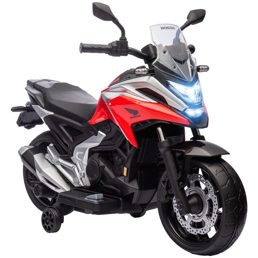 AIYAPLAY Kinder Elektro-Motorrad, 12V Kindermotorrad mit MP3, USB, LED-Scheinwerfer, Kinderfahrzeug mit Frühpädagogischen Funktionen, Trainingsrädern, 3km/h, für 3-6 Jahre, Rot   Aosom von AIYAPLAY