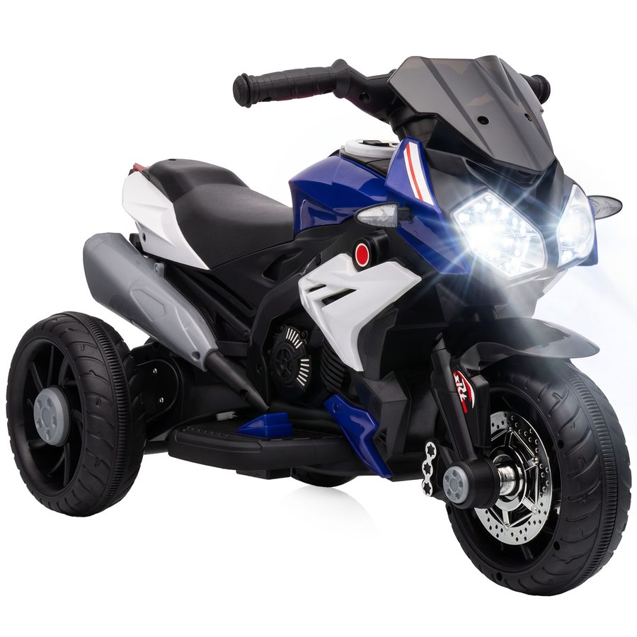 HOMCOM Elektro Kindermotorrad Elektromotorrad mit Musik, Scheinwerfer, Kindermotorrad 3 km/h, für Kinder von 3-5 Jahren, max. 25 kg, Blau+Weiß   Aosom von HOMCOM