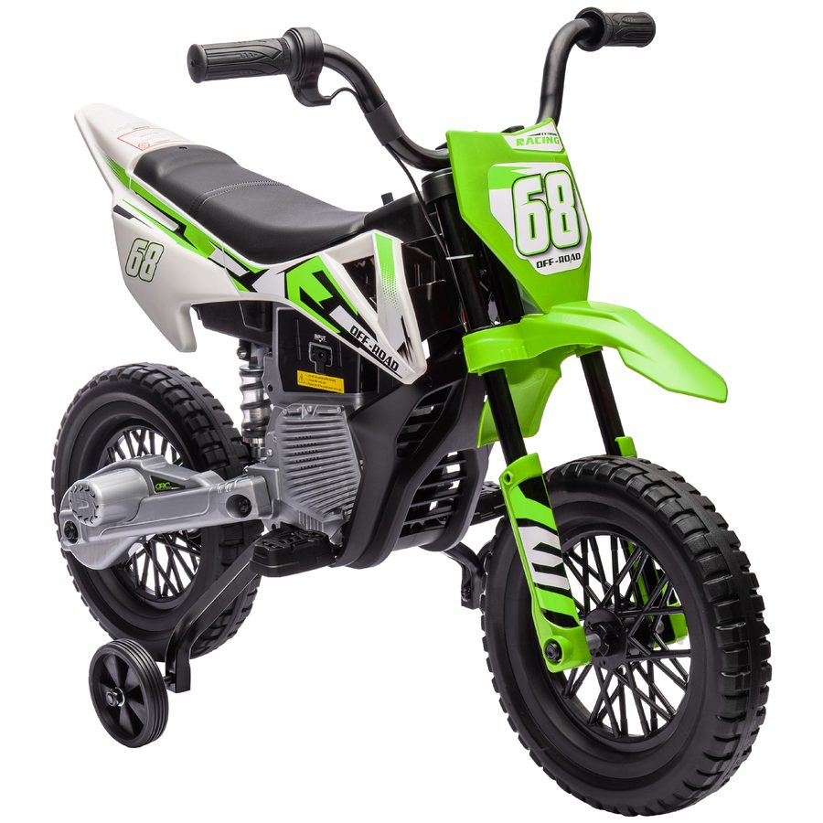 AIYAPLAY Kinder Elektro-Motorrad, 12V Kindermotorrad mit Musik, Kinderfahrzeug mit abnehmbar Trainingsrädern, 2,4-5 km/h, für 3-6 Jahre Kinder, max. 30 kg, Grün   Aosom von AIYAPLAY