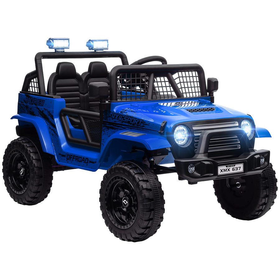 HOMCOM Elektro Kinderauto, 12 V 3-5 km/h Geländewagen mit Musikanschluss, Kinderfahrzeug mit 2,4G Fernbedienung, Scheinwerfer, Hupe, Elektrisches Kinderfahrzeug für Kinder 3-6 Jahre, Blau   Aosom von AIYAPLAY