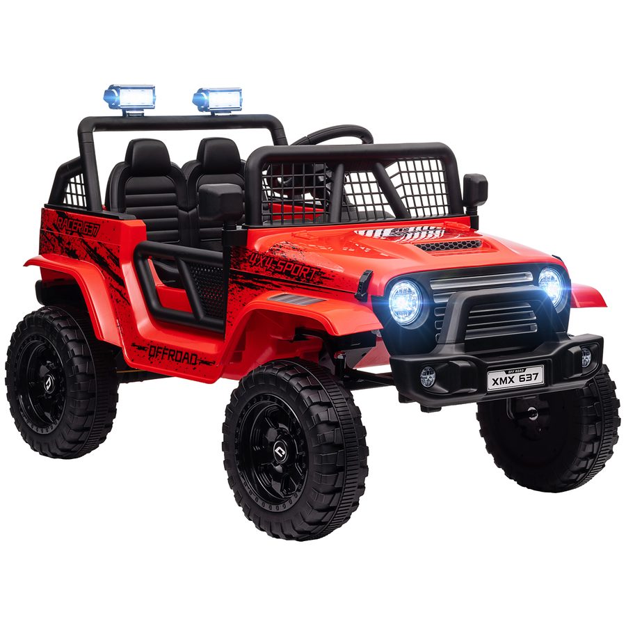 HOMCOM Elektro Kinderauto, 12 V 3-5 km/h Geländewagen mit Musikanschluss, Kinderfahrzeug mit 2,4G Fernbedienung, Scheinwerfer, Hupe, Elektrisches Kinderfahrzeug für Kinder 3-6 Jahre, Rot   Aosom von AIYAPLAY