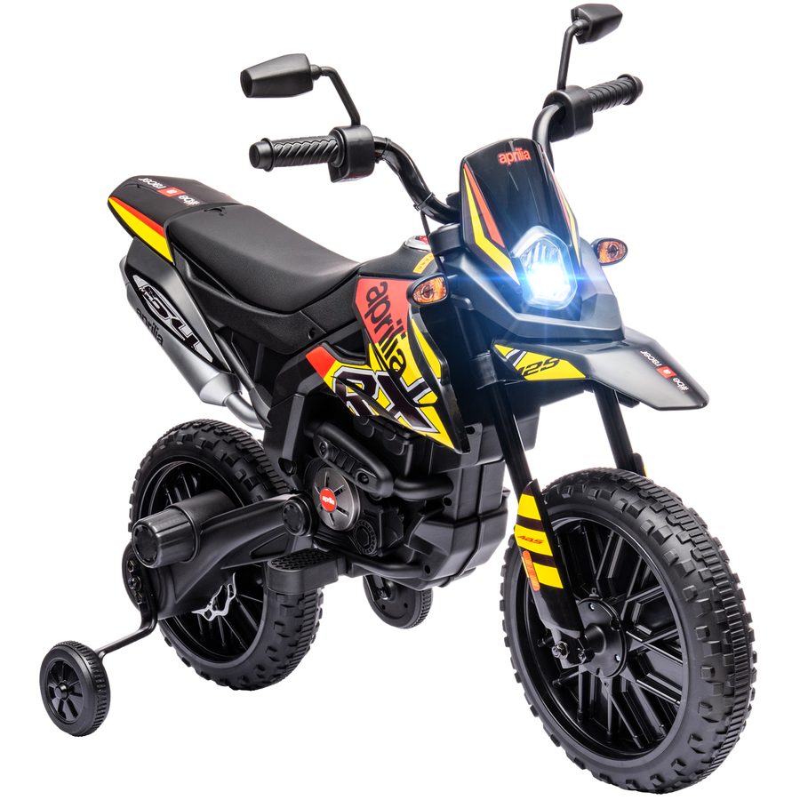 AIYAPLAY Kinder Elektro-Motorrad, 12V Kindermotorrad mit Musik, 6 km/h Kinderfahrzeug mit abnehmbar Trainingsrädern, 12 Zoll Kunststoffreifen, für 3-8 Jahre Kinder, max. 30 kg, Gelb   Aosom von AIYAPLAY