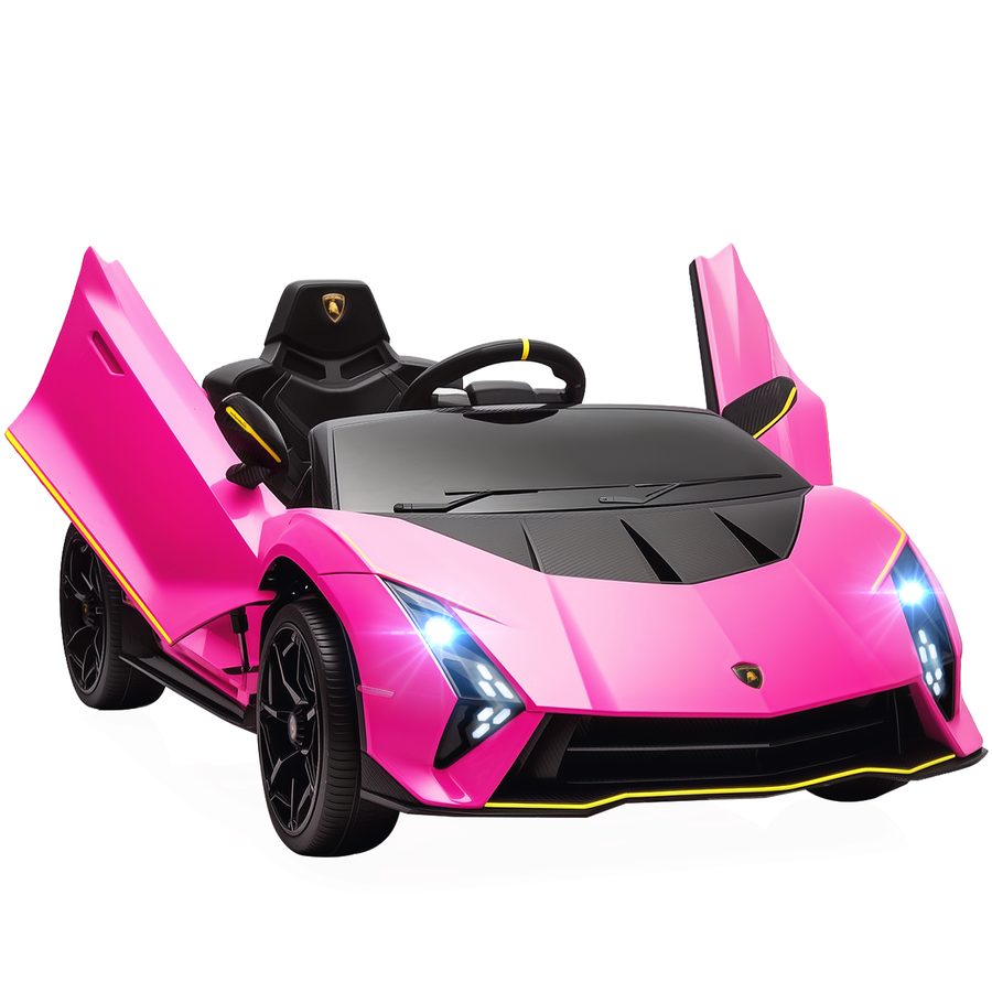AIYAPLAY Elektrisches Kinderauto 3-6 Jahre 12V Lamborghini Autentica, 3-5 km/h Elektrisches Kinderfahrzeug mit 2 Motoren, Flügeltüren, Federung, Scheinwerfer, Musik, Fernbedienung, Gurt, Rosa   Aosom von AIYAPLAY