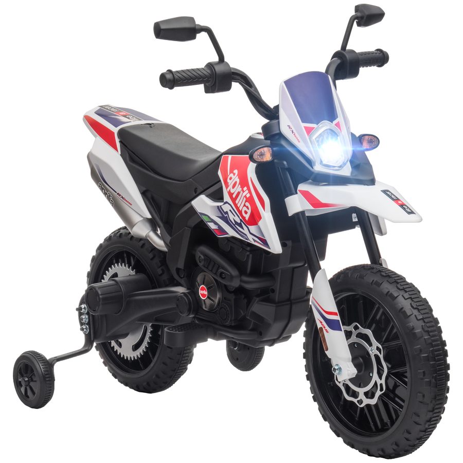 AIYAPLAY Kinder Elektro-Motorrad, 12V Kindermotorrad mit Musik, 6 km/h Kinderfahrzeug mit abnehmbar Trainingsrädern, 12 Zoll Kunststoffreifen, für 3-8 Jahre Kinder, max. 30 kg, Weiß   Aosom von AIYAPLAY