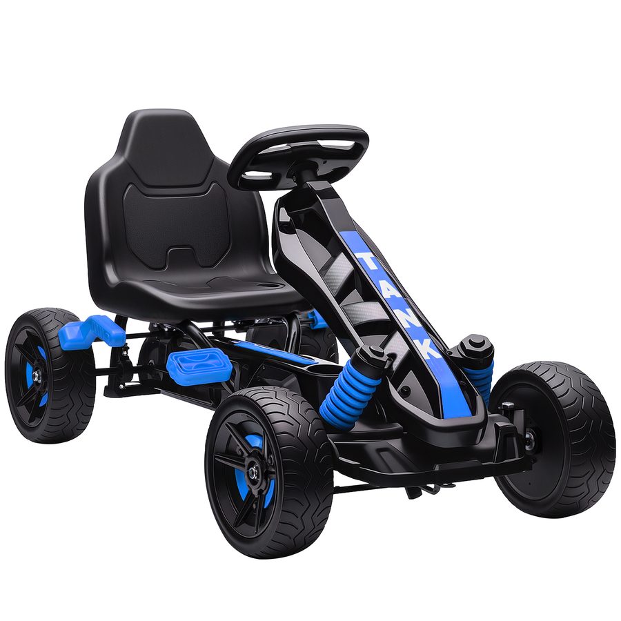AIYAPLAY Gokart Tretauto mit Handbremse, Automatisches Kupplungssystem, Vor- und Rückwärtsgang, Tretfahrzeug mit rutschfest EVA-Räder Kinderfahrzeug Pedal-Gokart für Kinder 3-6 Jahren Blau   Aosom von AIYAPLAY