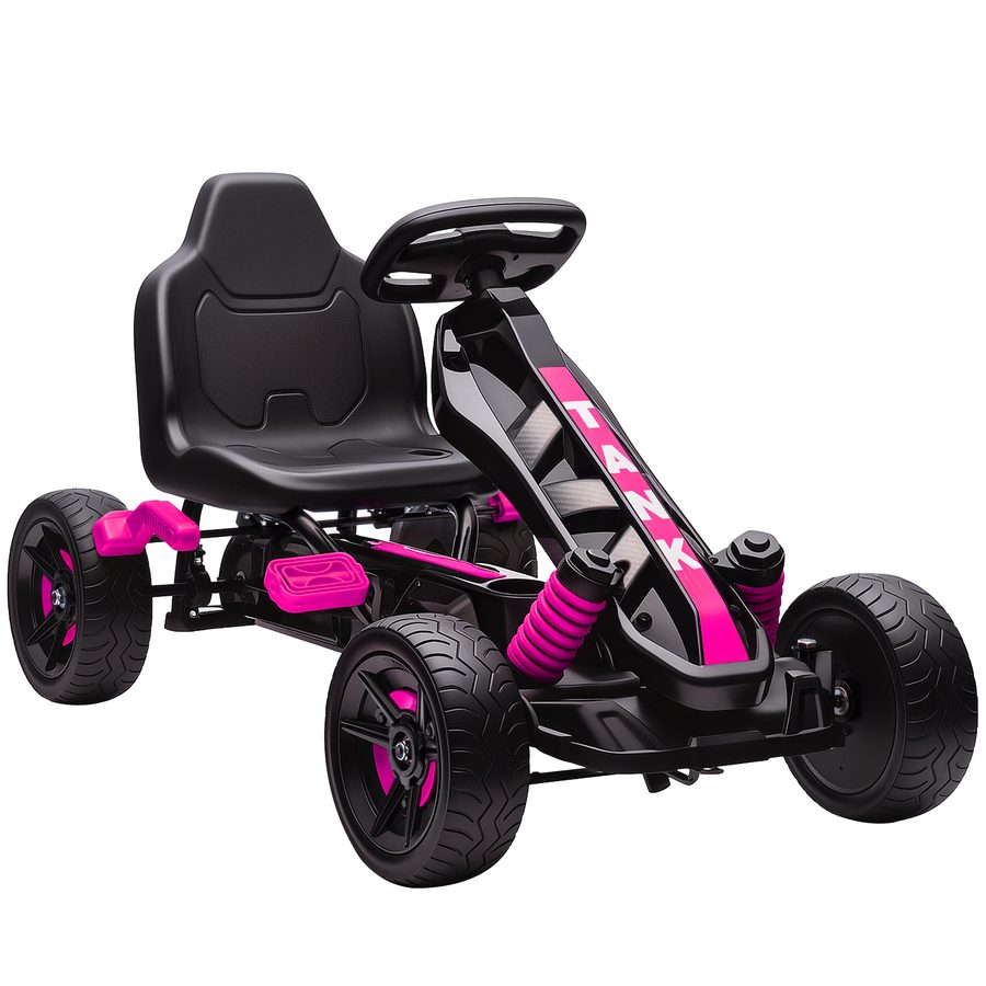 AIYAPLAY Gokart Tretauto mit Handbremse, Automatisches Kupplungssystem, Vor- und Rückwärtsgang, Tretfahrzeug mit rutschfest EVA-Räder Kinderfahrzeug bis 50kg Pedal-Gokart für Kinder 3-6 Jahren Rosa   Aosom von AIYAPLAY