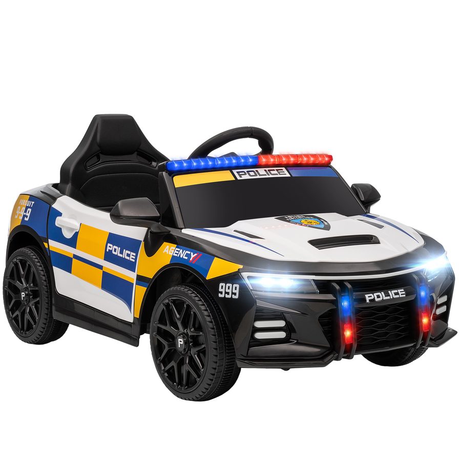 AIYAPLAY 12V Kinder Elektroauto Polizei 3-7km/h Polizeiauto mit Fernbedienung Sirene Warnlicht Musik & Hupe Doppelmotoren Federung, Elektrisches Kinderauto Elektrofahrzeug für Kinder 3-5 Jahre Weiß   Aosom von AIYAPLAY