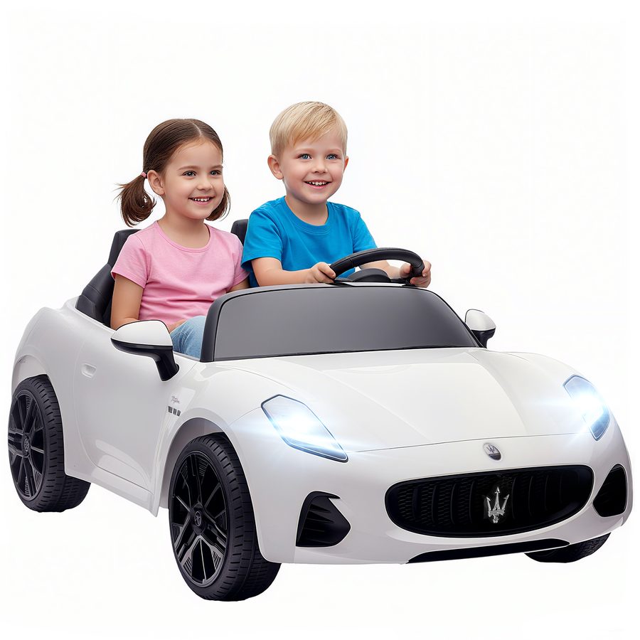 AIYAPLAY Kinder Elektroauto 12V 2-Sitzer Kinderauto mit 2,4 GHz Fernbedienung, 2 Motor, Elektrofahrzeug mit Federung, Musik, MP3-Player, USB, Hupe, LED-Leuchten, für 3-8 Jahre, 3-8 km/h, Weiß   Aosom von AIYAPLAY