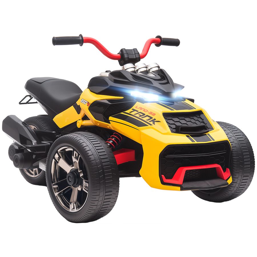 AIYAPLAY Elektro Quad für Kinder, 12V Kinderquad mit 3 Rädern, Vorwärts-, Rückwärtsfunktion, MP3-Player, Hupe, 2 Geschwindigkeiten, LED-Leuchten Kinderfahrzeug 3-5 km/h, für 3-8 Jahre, Gelb   Aosom von AIYAPLAY