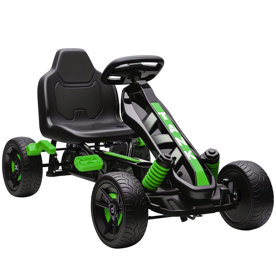 AIYAPLAY Gokart Tretauto mit Handbremse, Automatisches Kupplungssystem, Vor- und Rückwärtsgang, Tretfahrzeug mit rutschfest EVA-Räder Kinderfahrzeug bis 50kg Pedal-Gokart für Kinder 3-6 Jahren Grün   Aosom von AIYAPLAY