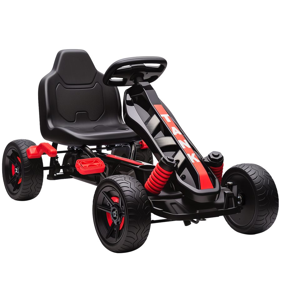 AIYAPLAY Gokart Tretauto mit Handbremse, Automatisches Kupplungssystem, Vor- und Rückwärtsgang, Tretfahrzeug mit rutschfest EVA-Räder Kinderfahrzeug Pedal-Gokart für Kinder 3-6 Jahren Rot   Aosom von AIYAPLAY
