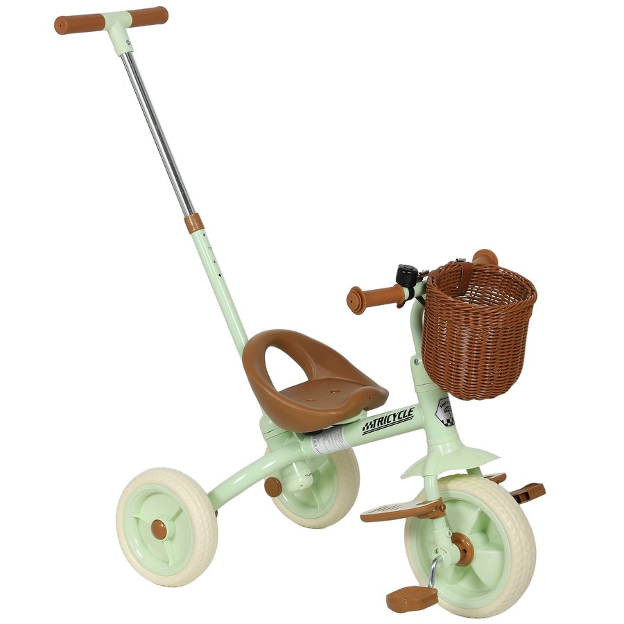 AIYAPLAY Baby‑Dreirad 2‑in‑1, entwicklungsfähiges Dreirad, 2‑5 Jahre, mit verstellbarem Schiebebügel, rutschfesten Pedalen, klappbaren Fußrasten und Korb, für Jungen und Mädchen, Grün   Aosom von AIYAPLAY