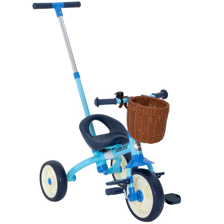 AIYAPLAY 2-in-1 Baby-Dreirad, Entwicklungs-Dreirad, 2-5 Jahre, mit verstellbarer Schiebestange, rutschfesten Pedalen, klappbaren Fußstützen und Korb, für Jungen und Mädchen, Hellblau   Aosom von AIYAPLAY