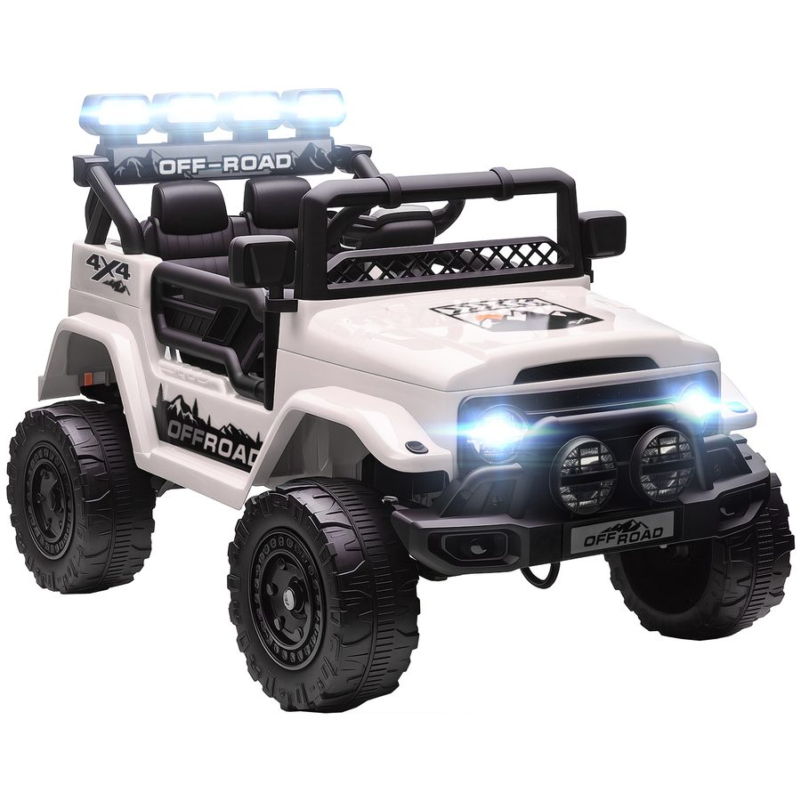 AIYAPLAY Elektro-Kinderauto 3-5 Jahre, 12V Kinder-Geländewagen mit 2 Motoren, Federung, Fernbedienung, USB, Musik, Wireless, Gurt, Scheinwerfer und Hupe, 3-5 km/h, Weiß   Aosom von AIYAPLAY