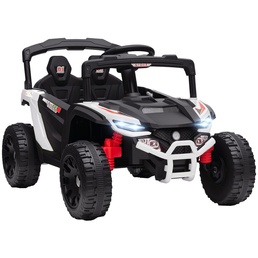 AIYAPLAY Elektro-Kinderauto 12V, UTV-Batterieauto mit 2 Motoren, 2,4G-Fernbedienung, 3-5 km/h, Hinterradfederung, Scheinwerfer, Musik, für Kinder 3-5 Jahre, Weiß   Aosom von AIYAPLAY