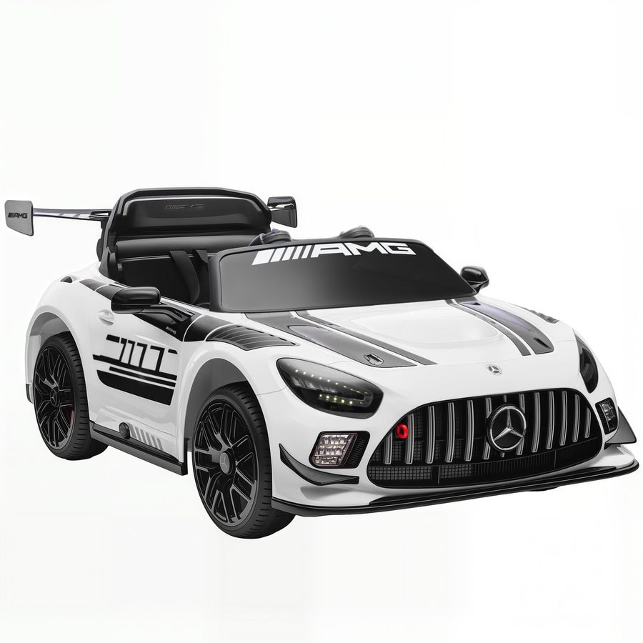 AIYAPLAY Kinder Elektroauto Mercedes-AMG, 12V Kinderauto mit 2,4GHz Fernbedienung, 2 Motor, kabelloser Musik Kinderfahrzeug mit LED-Leuchte Hupe Sanftstart Stützrädern Zugstange für 3-8 Jahre Weiß   Aosom von AIYAPLAY