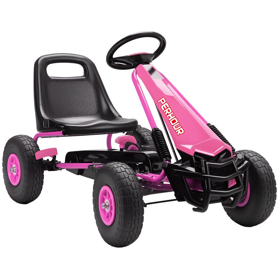AIYAPLAY Gokart, Tretauto mit Handbremse, verstellbarem Sitz, Vor- und Rückwärtsgang, Pedalantrieb, Kinderfahrzeug mit EVA Reifen, manueller Kupplung, Tretfahrzeug für Kinder 3-8 Jahren, Rosa   Aosom von AIYAPLAY