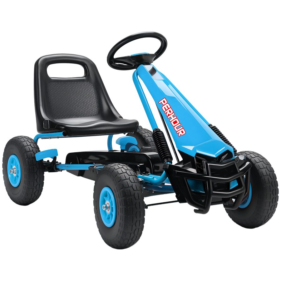 AIYAPLAY Gokart, Tretauto mit Handbremse, verstellbarem Sitz, Vor- und Rückwärtsgang, Pedalantrieb, Kinderfahrzeug mit EVA Reifen, manueller Kupplung, Tretfahrzeug für Kinder 3-8 Jahren, Blau   Aosom von AIYAPLAY