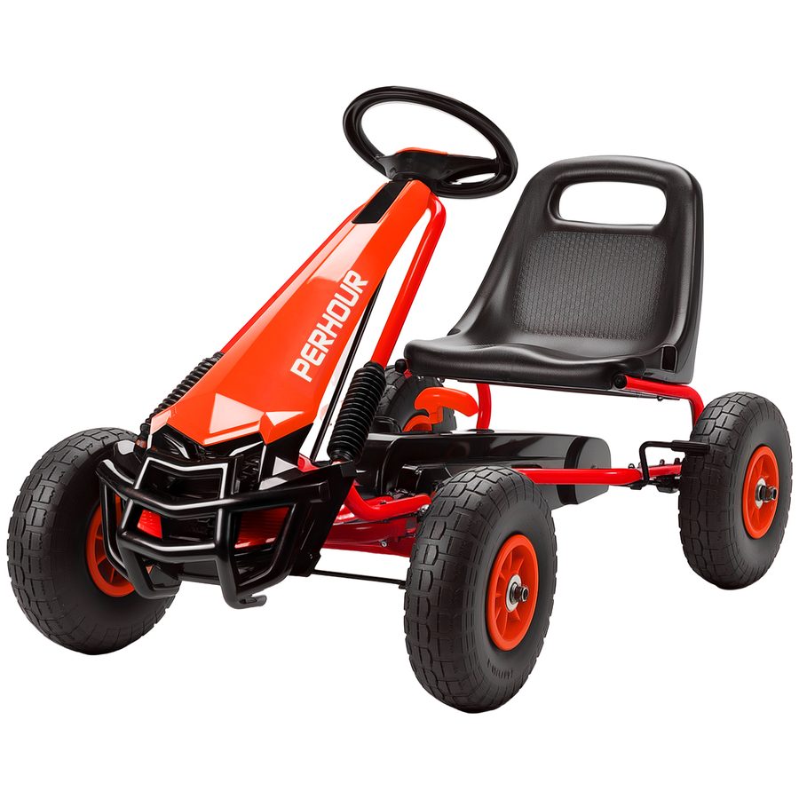 AIYAPLAY Gokart, Tretauto mit Handbremse, verstellbarem Sitz, Vor- und Rückwärtsgang, Pedalantrieb, Kinderfahrzeug mit EVA Reifen, manueller Kupplung, Tretfahrzeug für Kinder 3-8 Jahren, Rot   Aosom von AIYAPLAY