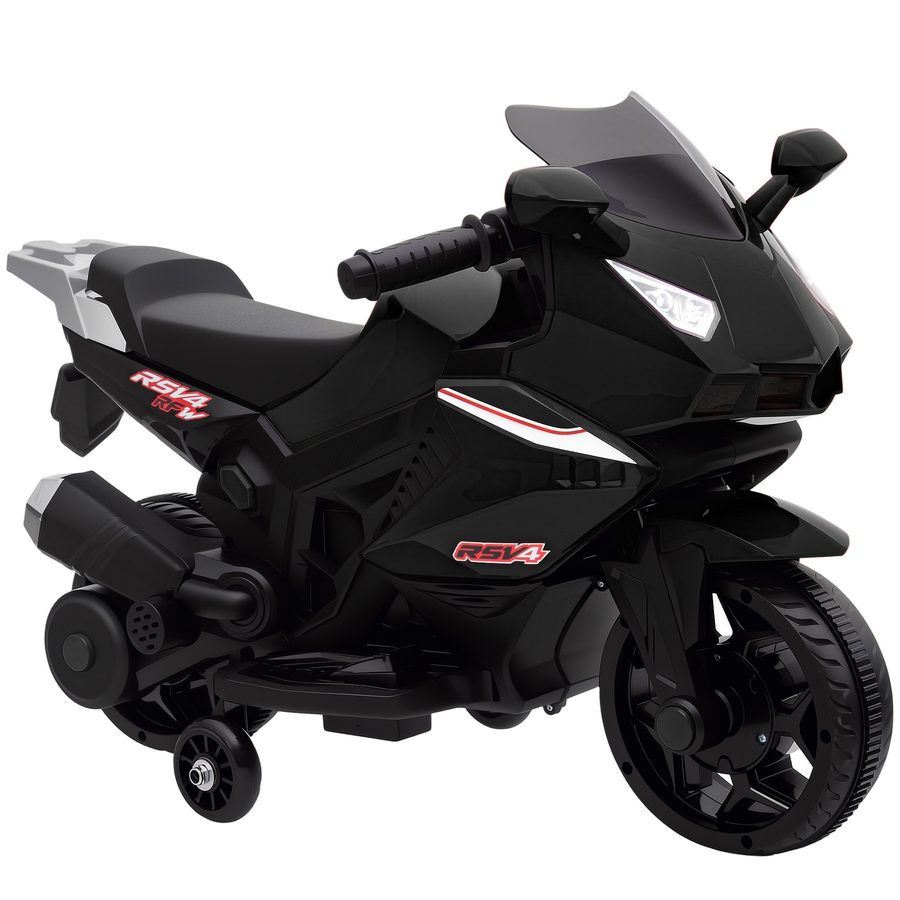 AIYAPLAY Elektro Kindermotorrad Elektromotorrad mit USB, Stützrädern, Musik, Hupe Scheinwerfer, Kinder Elektro Motorrad mit 2 Stützrädern für Kinder 1,5–3 Jahren Schwarz   Aosom von AIYAPLAY