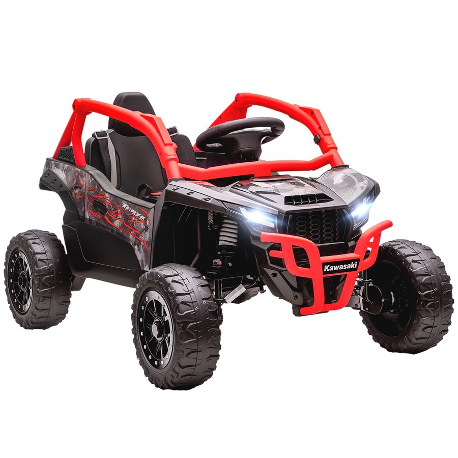 AIYAPLAY Elektrisches Kinderauto 12V, Kawasaki Teryx KRX 1000, UTV mit 2 Motoren, 2,4G-Fernbedienung, Hinterradfederung, Scheinwerfer, USB, für Kinder ab 3 Jahren, Rot   Aosom von AIYAPLAY