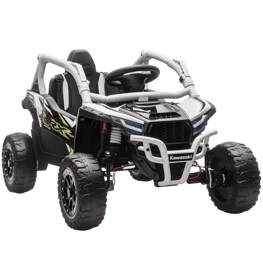 AIYAPLAY Kinder Elektroauto 12V KAWASAKI Kinderauto UTV mit 2 Motorn, 2,4 GHz Fernbedienung, Elektrofahrzeug mit Federungssystem, LED-Leuchten, Musik, Hupe für 3-8 Jahre, Grau   Aosom von AIYAPLAY
