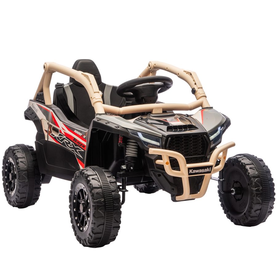 AIYAPLAY Kinder Elektroauto 12V KAWASAKI Kinderauto UTV mit 2 Motorn, 2,4 GHz Fernbedienung, Elektrofahrzeug mit Federungssystem, LED-Leuchten, Musik, Hupe für 3-8 Jahre, Gelb   Aosom von AIYAPLAY