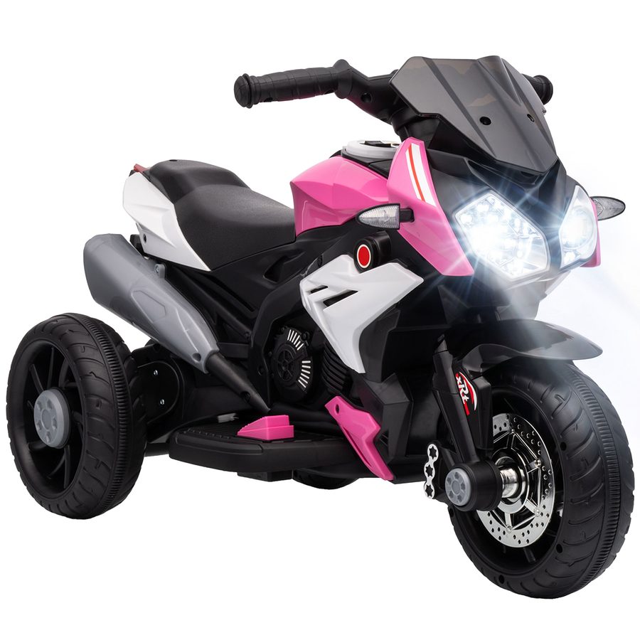 HOMCOM Elektro Kindermotorrad Elektromotorrad mit Musik, Scheinwerfer, Kindermotorrad 3 km/h, für Kinder von 3-5 Jahren, max. 25 kg, Rosa+Weiß   Aosom von HOMCOM