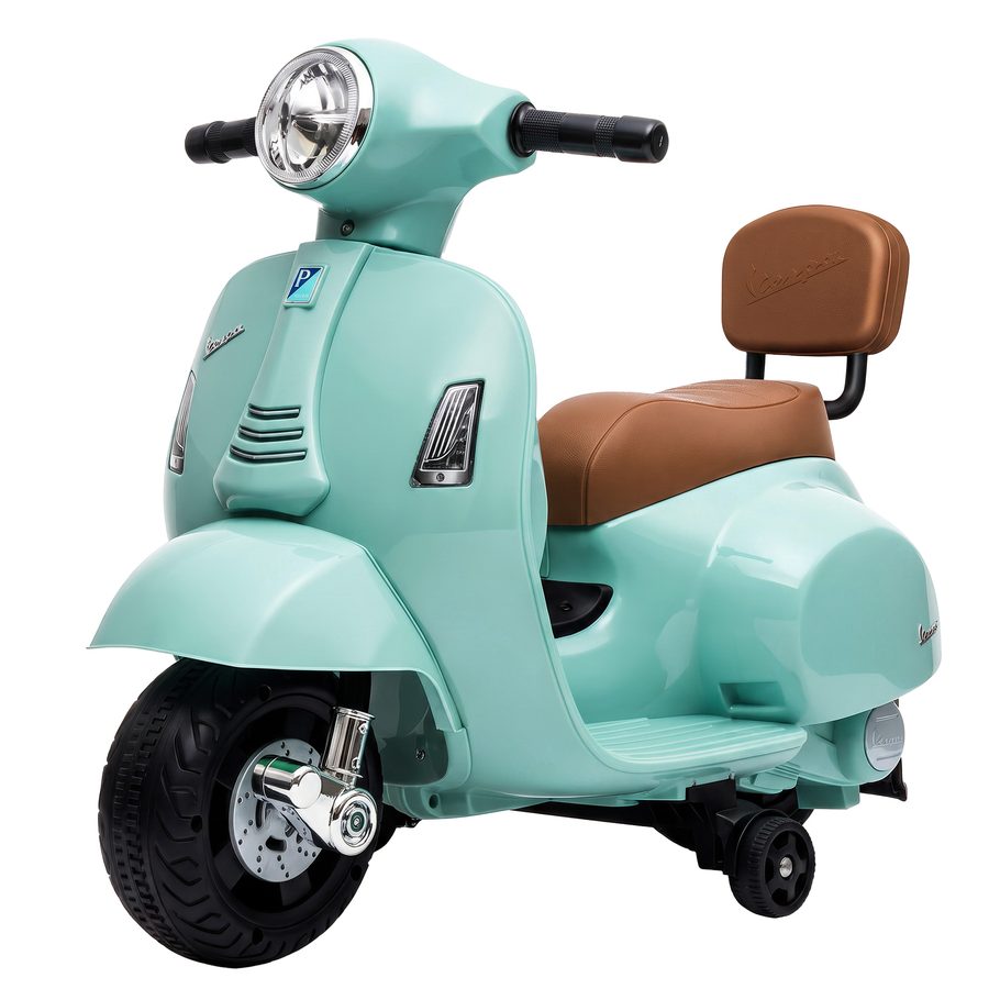 AIYAPLAY Elektro Motorrad Kinder Mini Vespa GTS 6V Elektromotorrad mit Lithium-Akku Ergonomischer Sitz Rückenlehne Kindermotorrad mit Stützrädern Scheinwerfer Motorrad für Kinder 1,5-3 Jahren, Grün   Aosom von AIYAPLAY