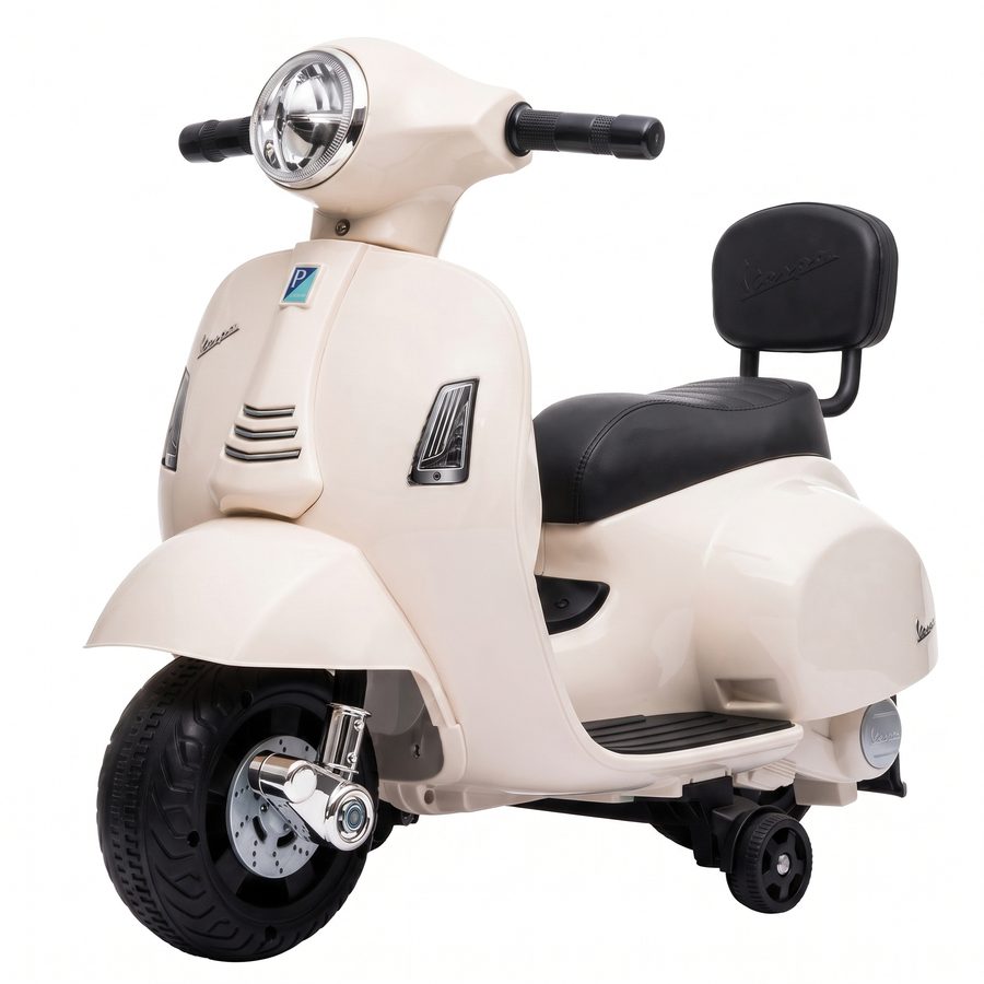 AIYAPLAY Elektro Motorrad Kinder Mini Vespa GTS 6V Elektromotorrad mit Lithium-Akku Ergonomischer Sitz Rückenlehne Kindermotorrad mit Stützrädern Scheinwerfer Motorrad für Kinder 1,5-3 Jahren, Weiß   Aosom von AIYAPLAY