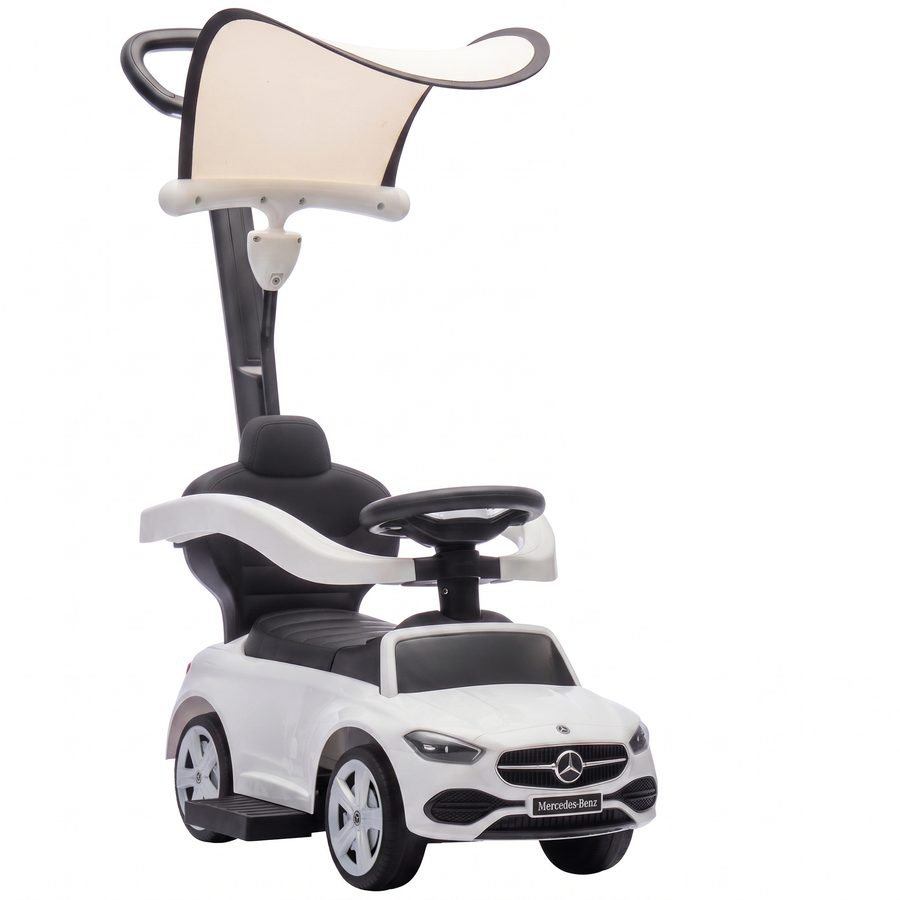 AIYAPLAY 3-in-1 Rutschauto mit Schiebstange Mercedes-Benz Rutschfahrzeug mit Lenkrad Schiebeauto Kinderfahrzeug mit Hupe Musik Dach Sitzstauraum Kinderauto für Kinder von 12–36 Monate, Weiß   Aosom von AIYAPLAY