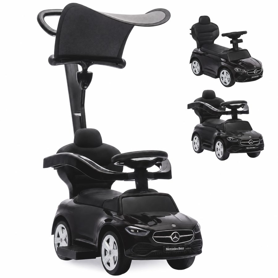 AIYAPLAY 3-in-1 Rutschauto mit Schiebstange Mercedes-Benz Rutschfahrzeug mit Lenkrad Schiebeauto Kinderfahrzeug mit Hupe Musik Dach Sitzstauraum Kinderauto für Kinder von 12–36 Monate, Schwarz   Aosom von AIYAPLAY