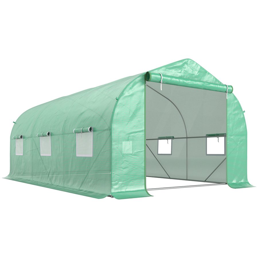Outsunny Folien Gewächshaus Foliengewächshaus Treibhaus Frühbeet Pflanzenhaus Tomatenhaus Giebeldach 450 × 300B × 205H cm   Aosom von Outsunny