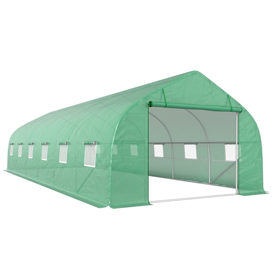 Outsunny Garten Gewächshaus Tunnel 24 ㎡ große Größe 8 x 3 x 2 m mit PE-Plane Rahmen aus verzinktem Stahl Ø 24 mm aufrollbare Tür und 12 Fenster grün   Aosom von Outsunny