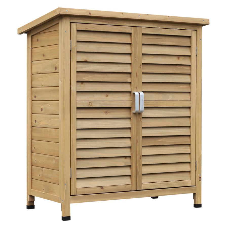 Outsunny Gartenschrank Holz Gerätehaus mit Pultdach und Lamellentüren, 87x46,5x96,5cm, mit Bitumenpappe, naturfarben für Garten & Terrasse   Aosom.de von Outsunny