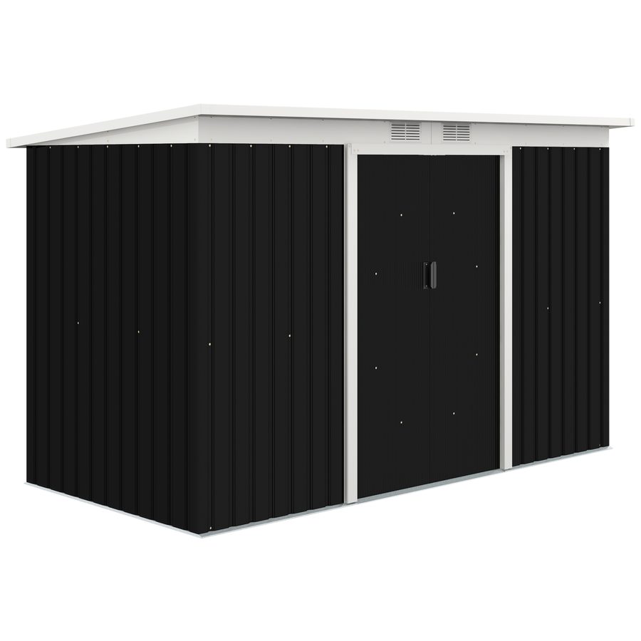 Outsunny Gerätehaus, Gartenhaus, Geräteschuppen mit Schiebetür, Lüftungsfenster, Pultdach, Outdoor, Stahl, Dunkelgrau, 280 x 130 x 172 cm   Aosom von Outsunny