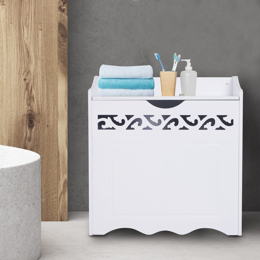HOMCOM® Badschrank Wäschekorb mit Deckel MDF Weiß 55 x 34 x 58 cm   Aosom von HOMCOM