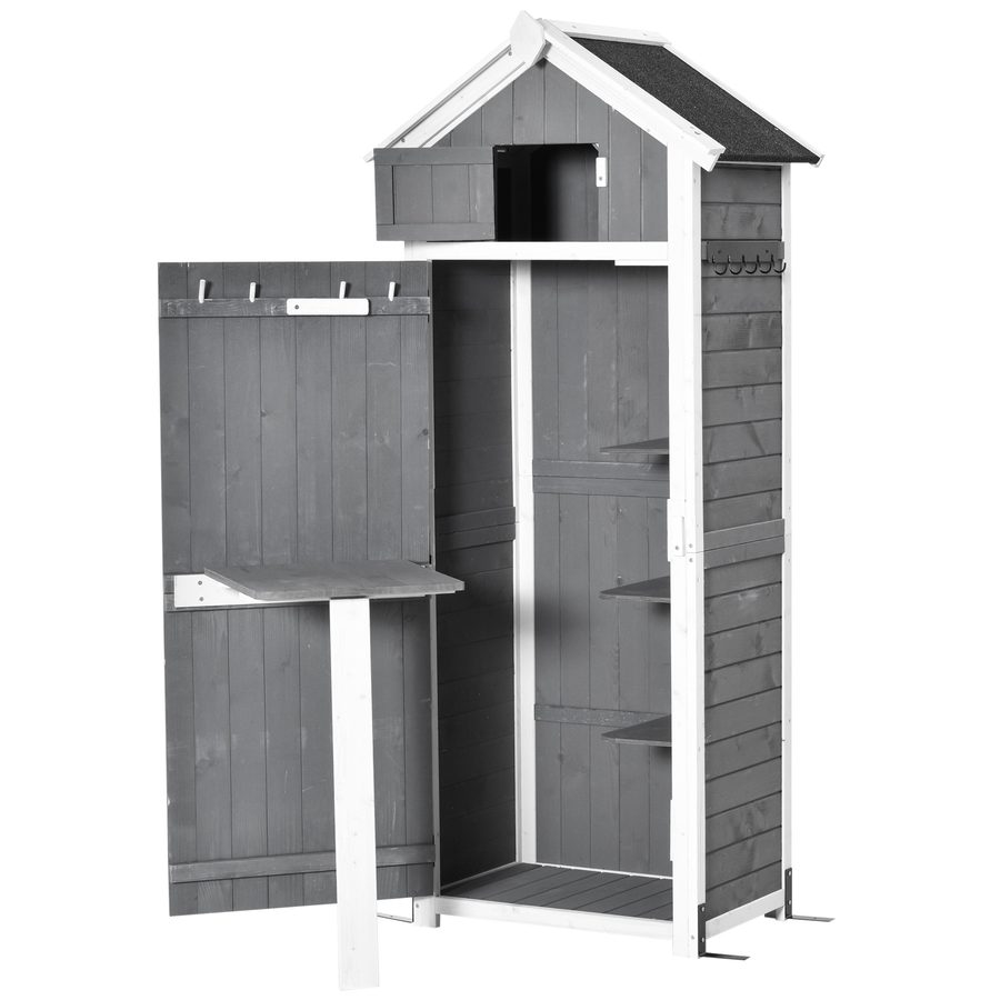 Outsunny Gartenschrank mit Tür und Dach, Geräteschuppen aus Holz, grau, 78x52,5x182cm, ideal für Gartenlagerung & faltbaren Tisch   Aosom.de von Outsunny