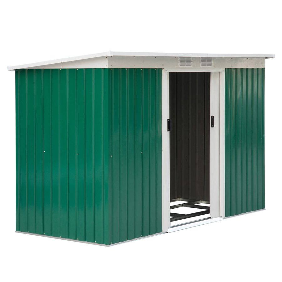 Outsunny Gerätehaus, Gartenhaus, Geräteschuppen mit Schiebetür, Lüftungsfenster, Pultdach, Outdoor, Stahl, Dunkelgrün, 280 x 130 x 172 cm   Aosom von Outsunny